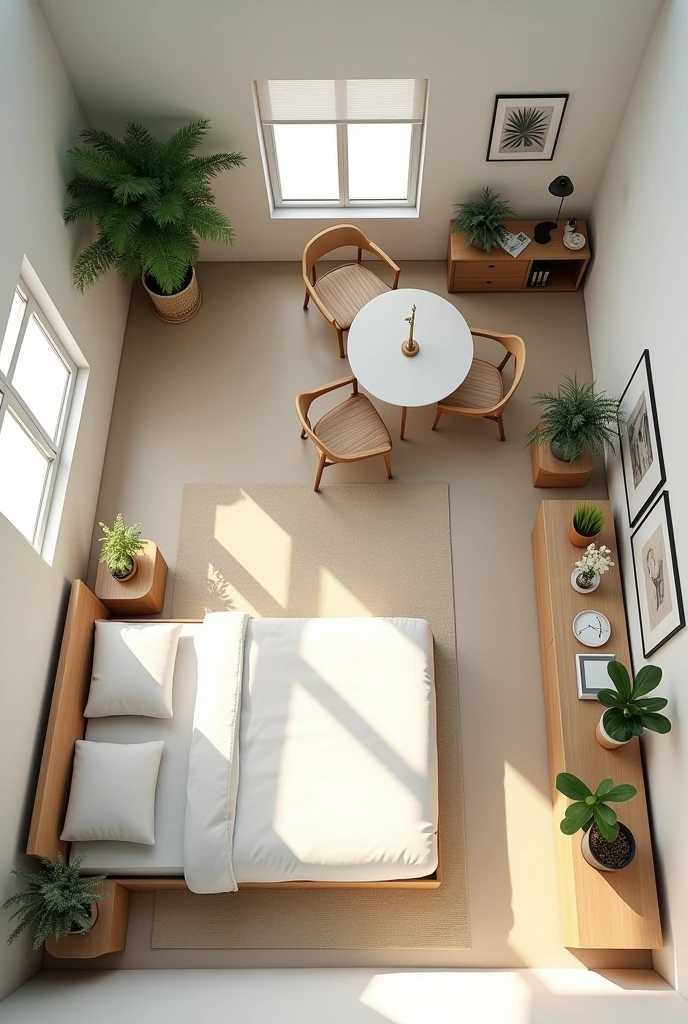 bedroom 2 layout.75m x 3m single minimalist painter with plants