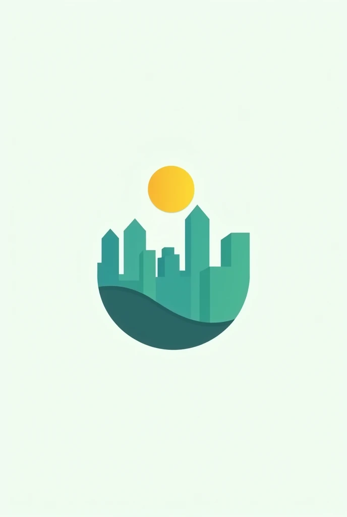 A somewhat minimalist logo for an APP/site, which aims to solve infrastructure problems, possessing the cores: cerulean, green and yellow. As an indication: a city with a sun behind it and nothing else.