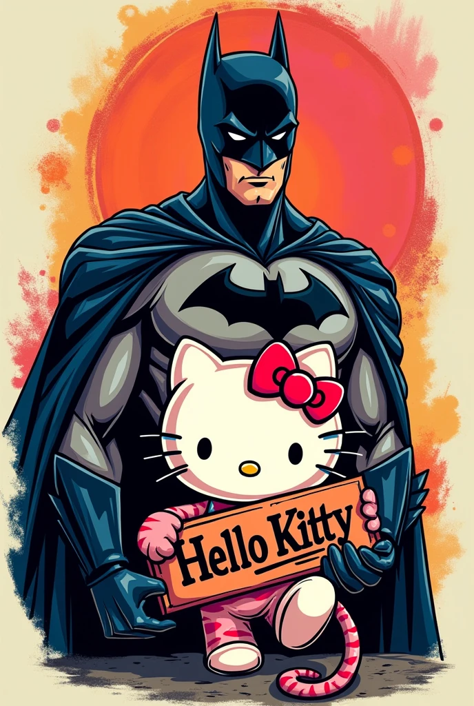 Tattoo of batman and the pink panther holding a hello kitty sign