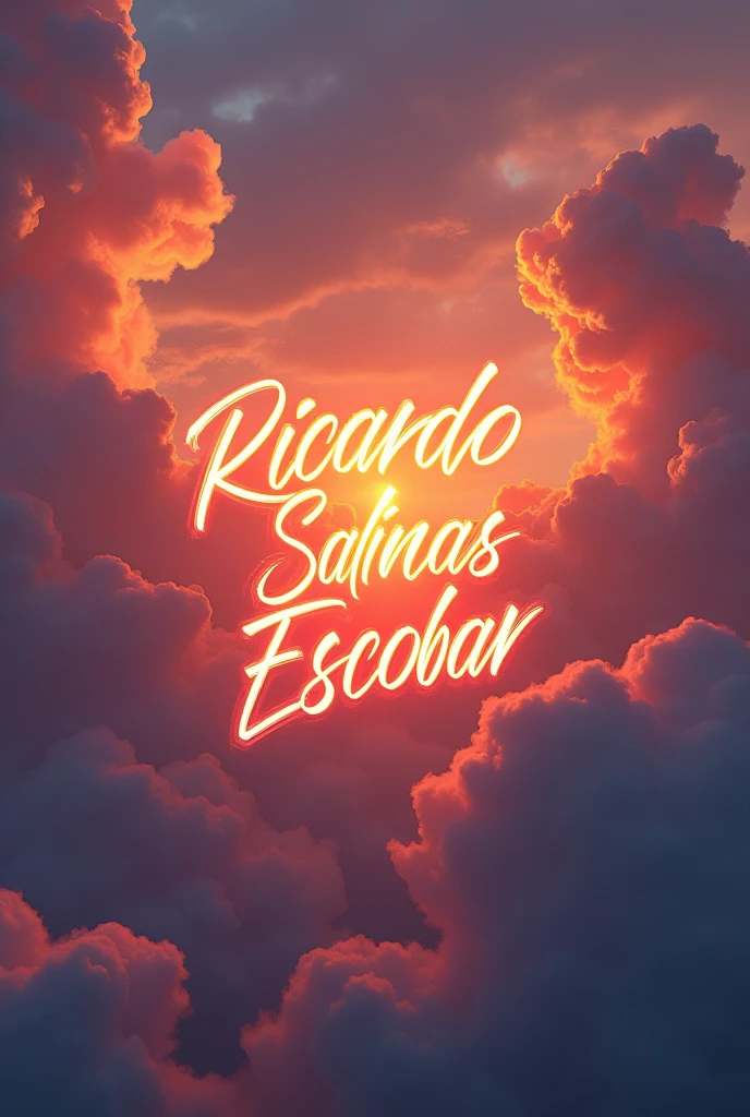 Ricardo Antonio Salinas Escobar written in the clouds during a sunset