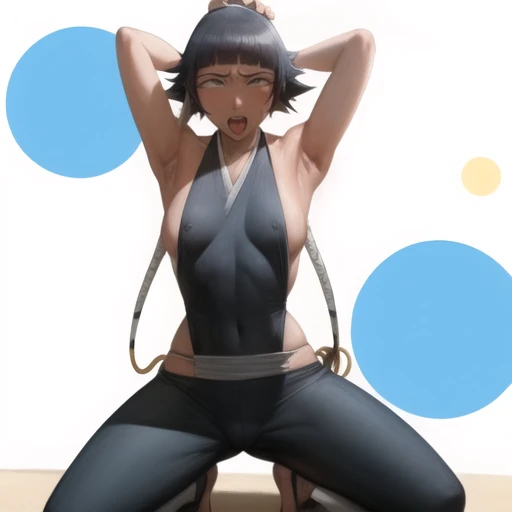 ( Animation screenshots:1.1),Nipple exposure, 1 female, Solitary, Black Hair, Side breast,eternity, short hair with long locks, Japanese Clothing, Hip vents, No underwear,short hair, Small Breasts, No eyeballs, Also available in black, low twin braids,Facing the audience, looking at the audience, tired, from below, (Exposed armpit:1.1), ((armpit:1.2)), Sweating, More and more sweat,(ahegao), (Roll your eyes), Naughty face, blush, open mouth, Sticking out tongue, saliva, Slobber,Skinny, raise arms,full body, kneeling, Runny nose, drooling, (muscle 1.4),(arms above head:1.5), Look at the audience, Tongue, saliva, Slobber, Saliva Brushed, White eyes, White eyes球, syncope, Desperate mouth, 吐Tongue, 翻White eyes, Tongue.