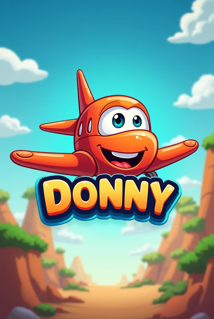 create a game logo with the AIRPLANE mascot and the words "DONNY"
