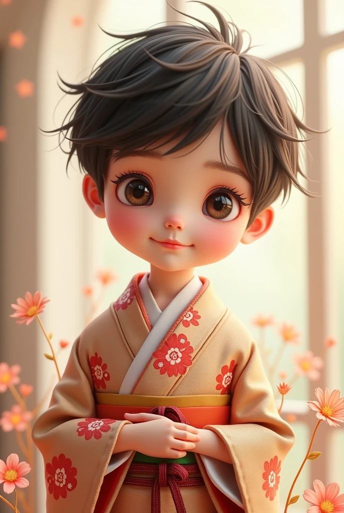 A cute boy wearing kimono