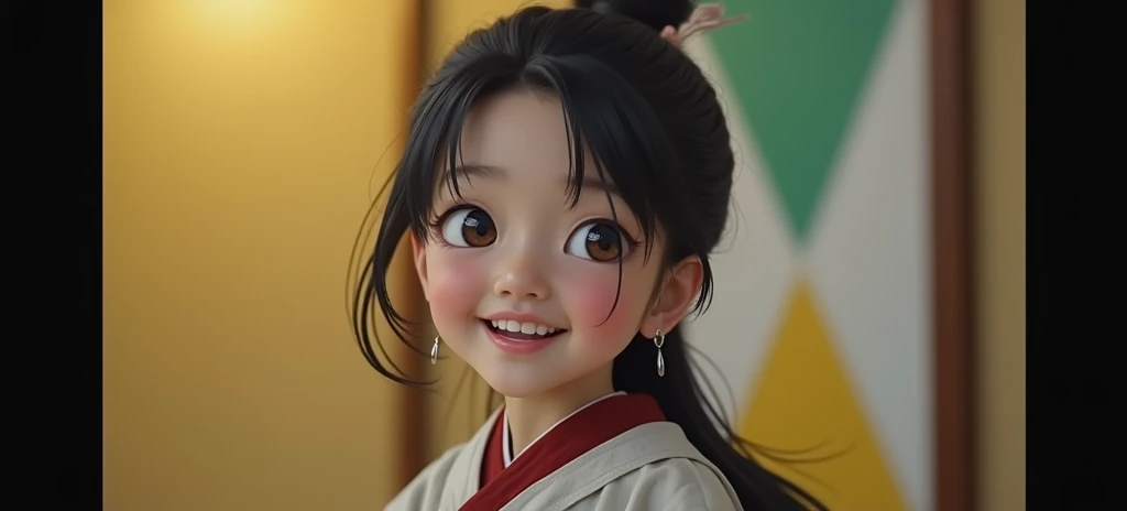 girl\(Long black hair, Ainu traditional clothing, smile\) I&#39;m sitting on a big brown bear as it speeds through the wilderness\(Snow Mountain\) Hokkaido&#39;s,Dynamic camera angles, Powerful composition, Concentrated line, Scattered snow,Wonderful landscape