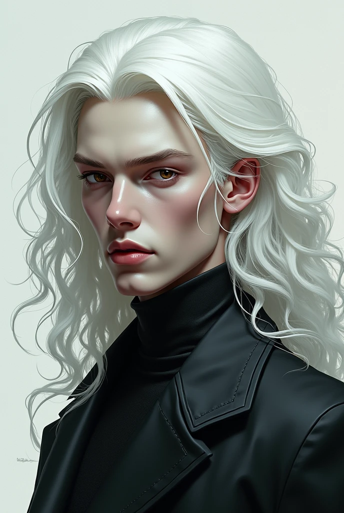 White-haired, curly long haired guy 2. Pale, brown eyes and thin