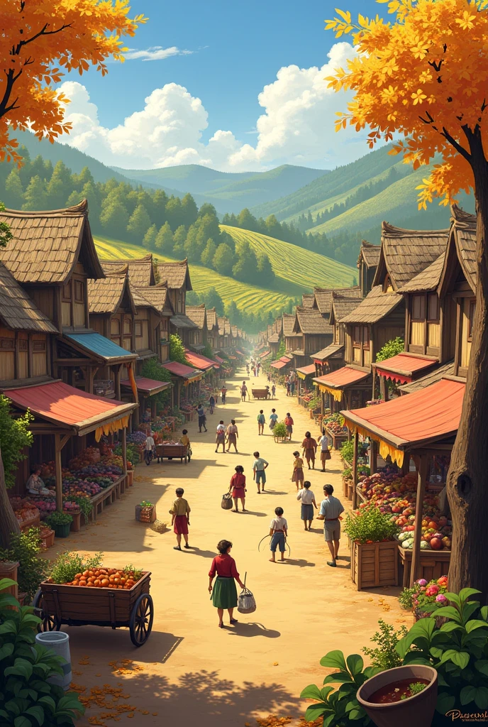 Village in harvest crup 

