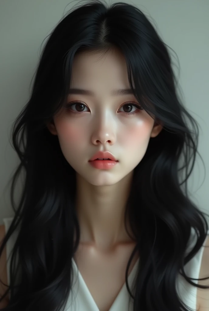 Center parting girl black hair black eyes 
