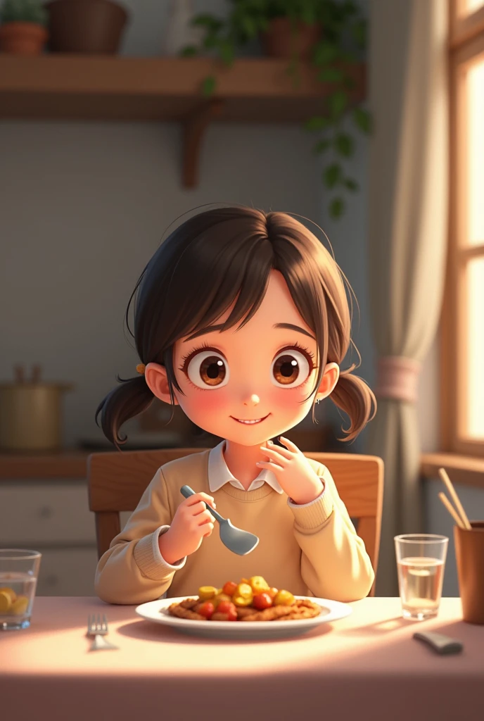 Girl with eating dinner
