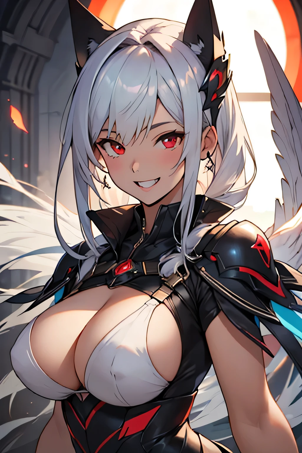 ((best quality)), ((masterpiece)), (detailed), ]girl\big boobs\ smiles\ flutuando no espa;o] red eyes