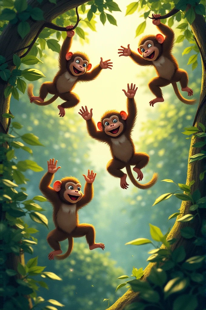 Then the playful monkeys swing and play,  
Jumping around in their own special way.