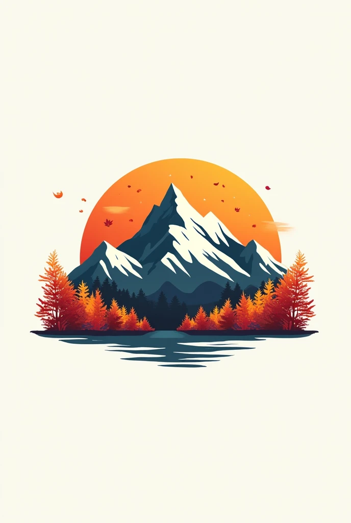 Please draw a logo that combines mountains and autumn leaves.