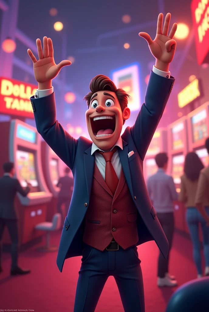 An casino animated man showing his jackpot
And Writing off big win