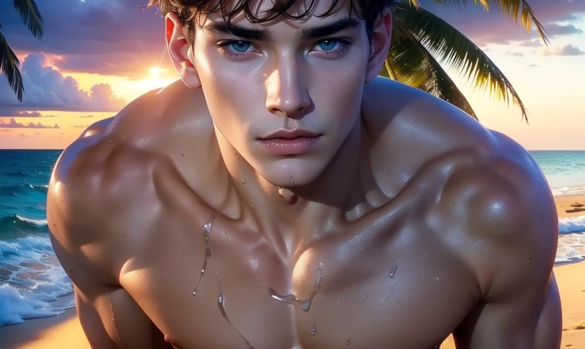 [((highly detailed, detailed eyes, detailed face, clear and realistic facial features, photorealistic, realistic light, cinematic, close up)), ((((3 men, each man looks unique, each man has a different natural hair color and different facial features and skin color)))), (((sexy male college-age jocks standing on the beach looking horny and sexually frustrated))), ((expression of sexual interest)), ((dilated pupils and flushed skin)), ((wearing casual clothes)), ((beautiful deserted tropical island with a storm in background))]