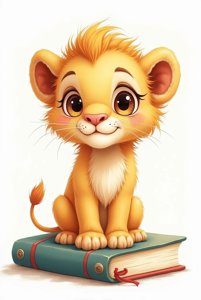 A drawing of a cute and delicate little lion, with big bright eyes.
White background The notebook can have a colored cover