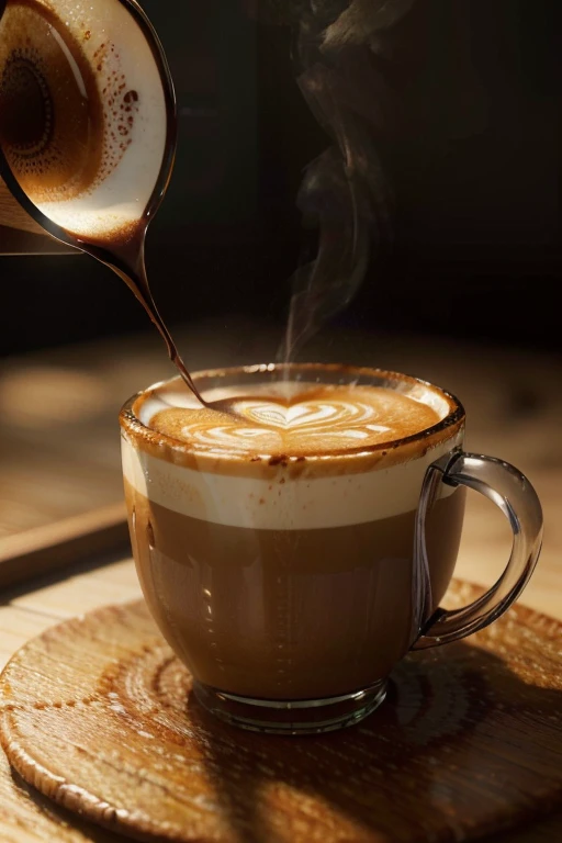 a cup of coffee, detailed realistic 3d render, glass cup, steaming hot coffee, swirling latte art, warm lighting, soft focus, intricate details, photorealistic, high quality, masterpiece, cinematic lighting, (best quality,4k,8k,highres,masterpiece:1.2),ultra-detailed,(realistic,photorealistic,photo-realistic:1.37)