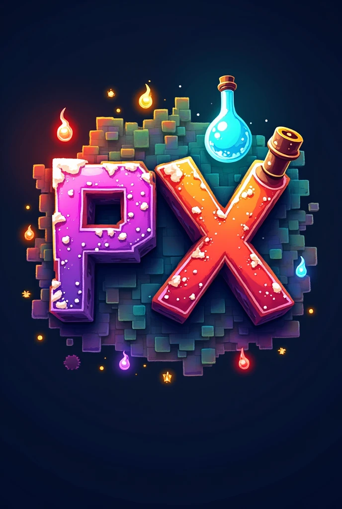 A logo that contains px set in Minecraft pvp potions and that the background is more colorful and matches the letters
