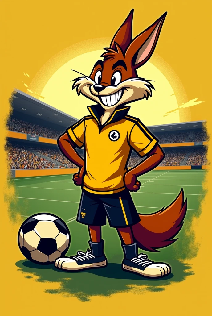 It has to be a logo of a football coach, The color preference is yellow and black. It should say SERGIO EL COYOTE FOOTBALL , He has to be a football coach, not a player. The coach must be the coyote. It has to be the coyote from the looney tunes. There has to be a soccer ball even if it's in the background. The word football has to be in Spanish, not in english