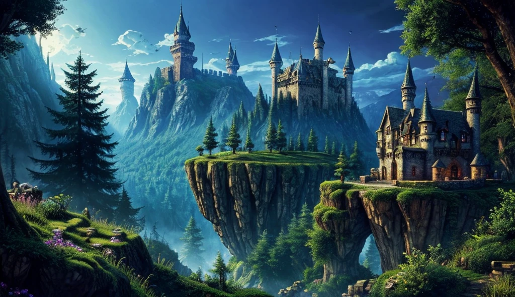 A fantasy landscape with a detailed background, like a threatening castle, a dense forest or a dark dungeon. The scenery should have a classic pixelated style, typical of Mega Drive.