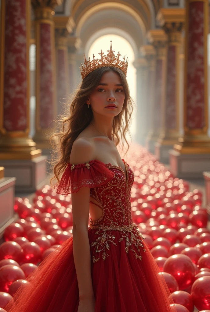 Princess girl, a royal palace with many ruby balls laid out