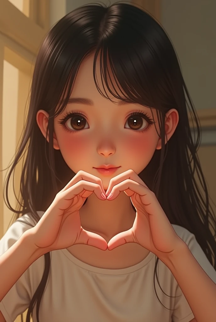 Create a girl making a half heart with her hand