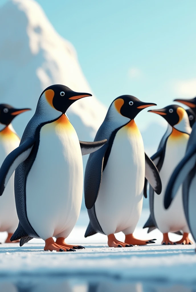 Now the penguins waddle, oh so neat,
In their tuxedos, they tap their feet.
