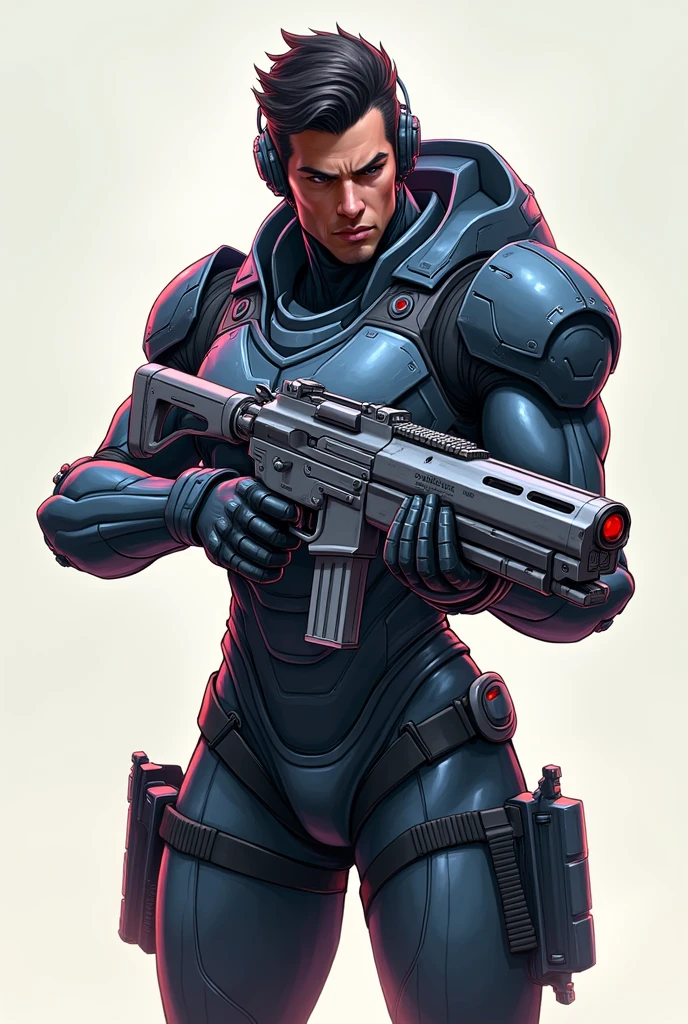 Dynamic gaming character wielding a futuristic gun, in the style of digital concept art, vibrant colors, high detail, dramatic lighting, action pose --ar 1:1 --s 150 --no background elements