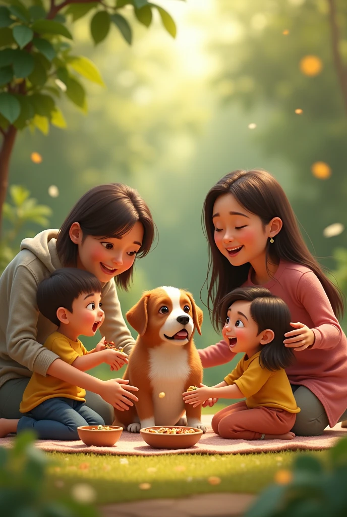 Image: Lily and her family bring food and a warm blanket to Buddy. Show them setting up the bowls and covering Buddy with the blanket.
Details: Focus on the caring actions and Buddy’s grateful reaction