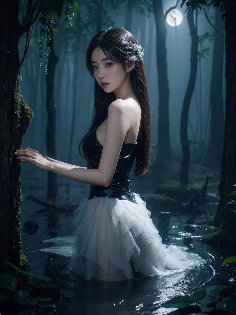 ((Gu Feng, bare shoulders)),(Masterpiece, best quality:1.2), 1 girl, alone, In the depths of wonderland，Moonlight falls like water，mist room，The heroine&#39;s figure was not clearly visible.，Just like the angel in the painting.，sexy legs，Very beautiful legs，Sexy legs，big breasts，美丽而又带着一丝mystifying的色彩。Her face was beautiful and delicate.，Like intricately carved jade，Revealing otherworldly beauty。Eyebrows are beautiful，The waves in my eyes are like twinkling stars.，It shows the light of perseverance and wisdom.。The bridge of the nose is straight.，Lip color like cherry，The slightly raised corners of the mouth reveal confidence and calmness.。Her face was clear.，The skin is as fair as jade.，Reveals a healthy glow，Like an angel, She had never eaten fireworks in this world.。Her makeup was light and delicate.，There isn&#39;t too much embellishment.，But when he had shown his emotions and charm。Light foundation helps reveal skin&#39;s transparency.，A lightweight eyebrow pencil helps create her perfect brow shape.，Eye makeup is eyeshadow and eyeliner.，It made her eyes brighter and more energetic.。嘴唇涂上grace的口红，Add a little charm and sophistication。她的衣服grace别致，Fluttering clothes，It seemed to be blown away by the wind every time.，drifting into the distance。既不失grace，Also shows her special skills.。Move to her moves。Her hair was casually pulled back.，Stay safe with hosta，Some strands of hair blow in the wind.，Add a little softness。Her body appeared in the heavenly realm.，宛如一道big breasts美丽的风景线，Attract everyone&#39;Interest。She looks like an angel in a wonderland.，big breasts美丽、grace、mystifying、and full of energy。