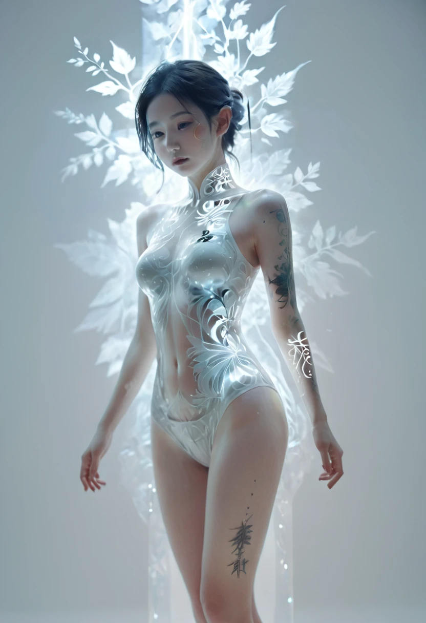 bailing_light element,translucent luminous body,a girl made of light,sketch,minimalism,pencil drawing,clear lines,(double exposure:1.4),delicate ornament,Kuindzhi,(upper thighs shot:1.3),full body shot,low angle shooting,(tattoo:0.6),Tyndall effect,soft focus,4k,hdr,[hdr:0.9],Acid Graphics,plant 1girl,fantasy artwork,[detailed Vibrant face:0.33],[coat dress:0.15],[K-pop:0.417],[Upturned buttocks:0.4],masterpiece,(trash-polka tattoos:1.4),(translucent luminous body:1.2),A minimalist design,of a silhouette outline and a beautiful woman and a glowing,shadow world,intricate artwork Masterpiece,((white background1.5)),(suspenders:0.6),