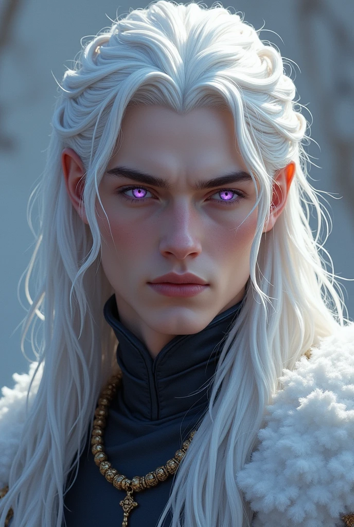 Handsome man,Skin as white as milk,Long hair,Handsome guy,No mustache,Prince Targaryen from the series of the dragons, A young man with glowing platinum hair resembling an ancient Valyrian,Light lilac purple eyes