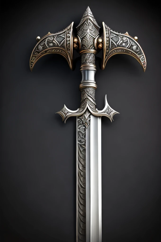 A sword that can split a mountain. The hilt of this sword has lots of silver details. Best quality.