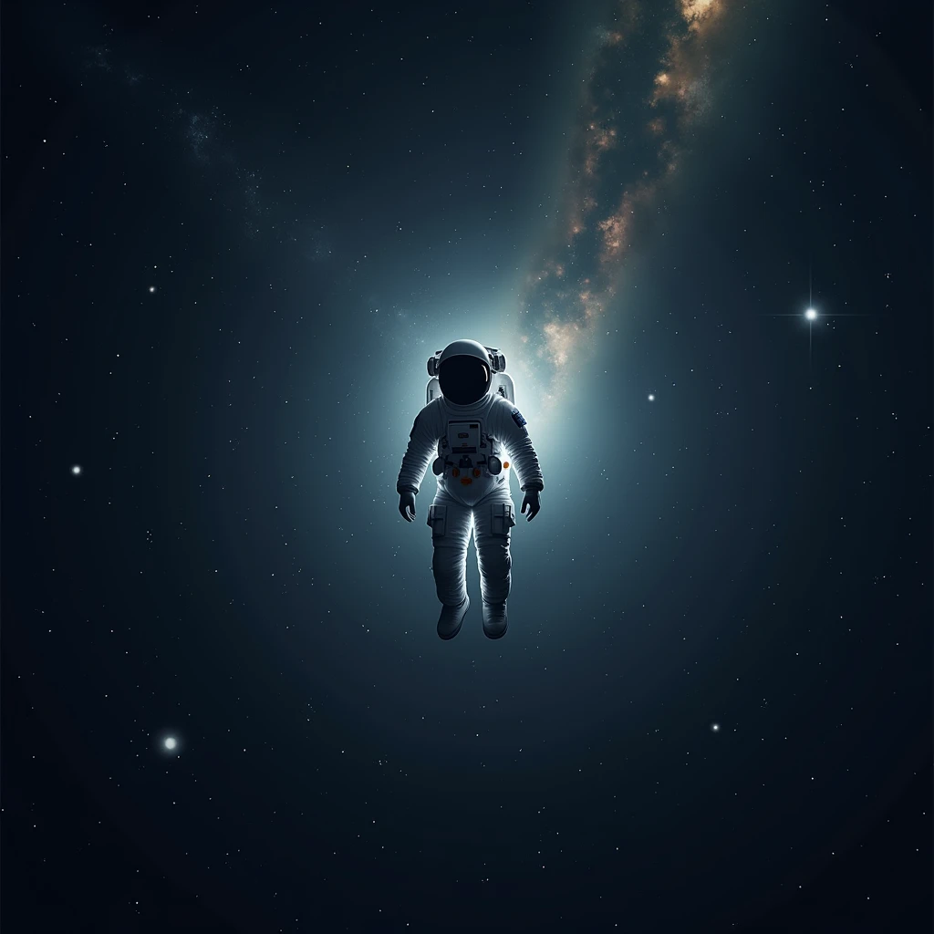 Astronaut floating in space. , shines , stars , constellations , galaxies , a shine comes out of his suit