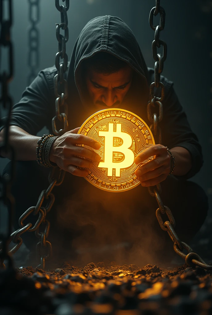 This AI image generator creates a powerful scene featuring a Brazilian figure caught in the grasp of censorship, symbolized by dark, oppressive elements like chains and shadows. In stark contrast, a Bitcoin coin shines brightly, casting a golden light that pierces through the darkness. This radiant coin symbolizes a new era of freedom and innovation, offering a hopeful path forward. The image captures the tension between suppression and the transformative promise of digital currency.