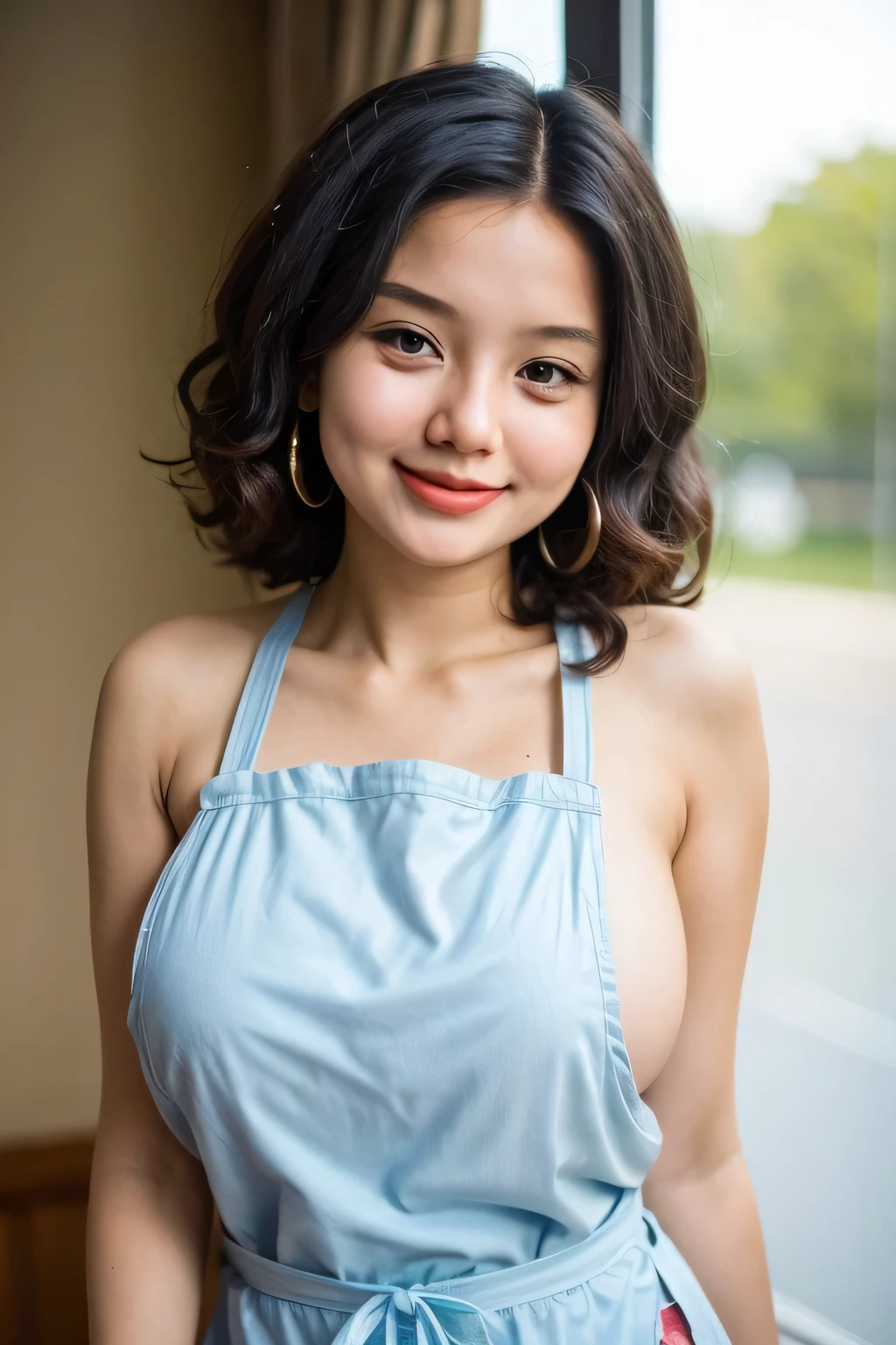adorable, 1 girl, (face to face), , baby face, happy, medium portrait, (face details: 1), (eye details:1), (( big bearing transparent transparency mini apron, .. Cute posed. proportional body. Ultra High Res. realistic: 1.4, UHD, poke ((Afro Hairstyle)) , lace (Gigantic)