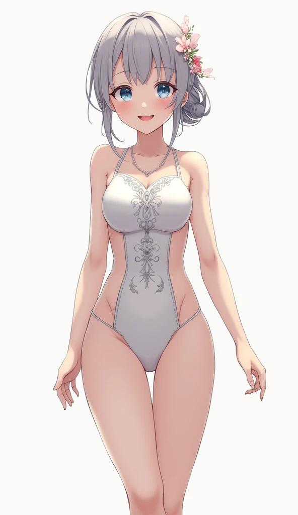 1girl、vtuber-fullbody、highest quality、Masterpiece、Official Art、The best composition、Super detailed、Standing in front of the viewer、short hair、Simple bikini、Small breasts、barefoot、Simple Background、Upright Pose、