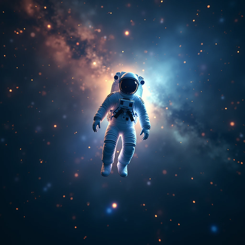 Astronaut in space. , shines , stars , constellations , galaxies , a shine comes out of his suit