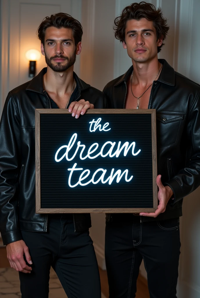 A line "The dream team" write this line on a board very stylish cool boys type and very smexy