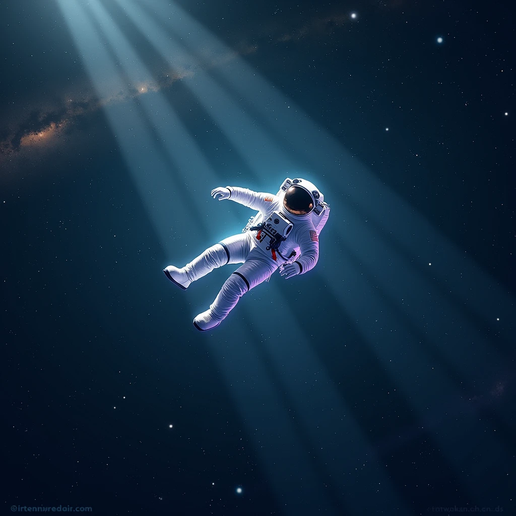 Astronaut in space. , shines , Many stars , constellations , galaxies , a shine comes out of his suit