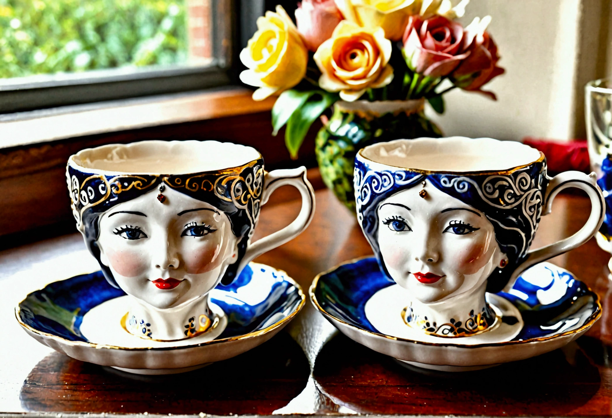 Ceramic Married Couple Teacups on a table