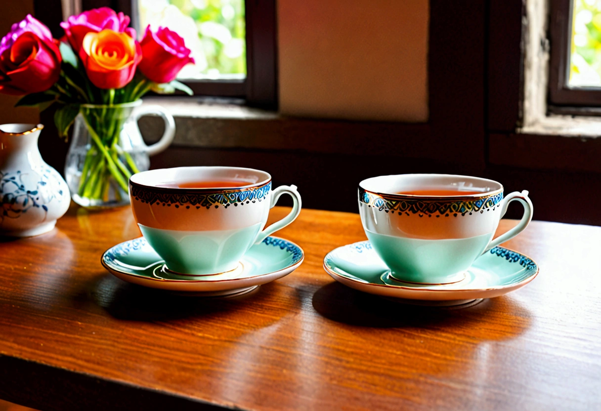 Ceramic Married Couple Teacups on a table