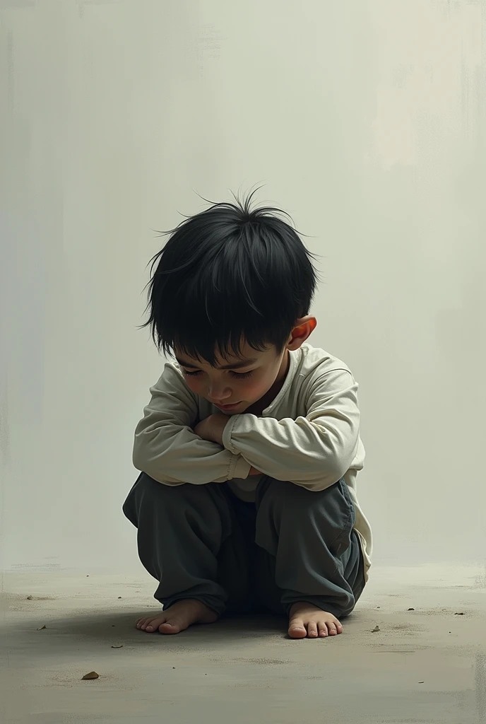 Lonely Young Boy Hiding face
