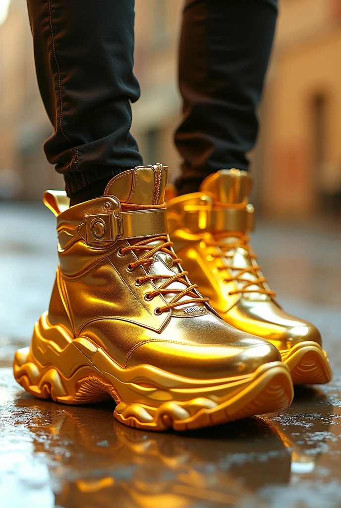 20cm platform sneakers in shiny gold color 

