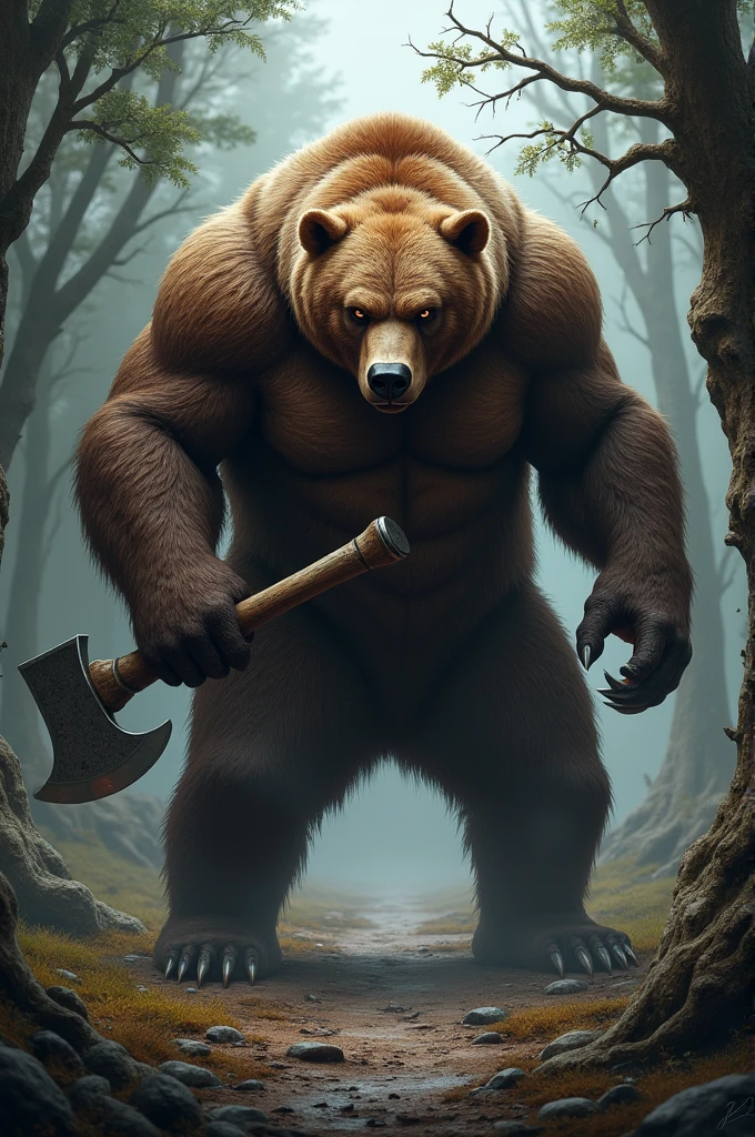 A bear with an axe