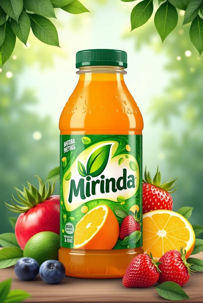 Make a label for juice company name mirinda with ingredients