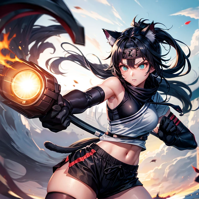 Cat ear Ninja girl Shorts spats Uses ninjutsu Fog effect Rasengan