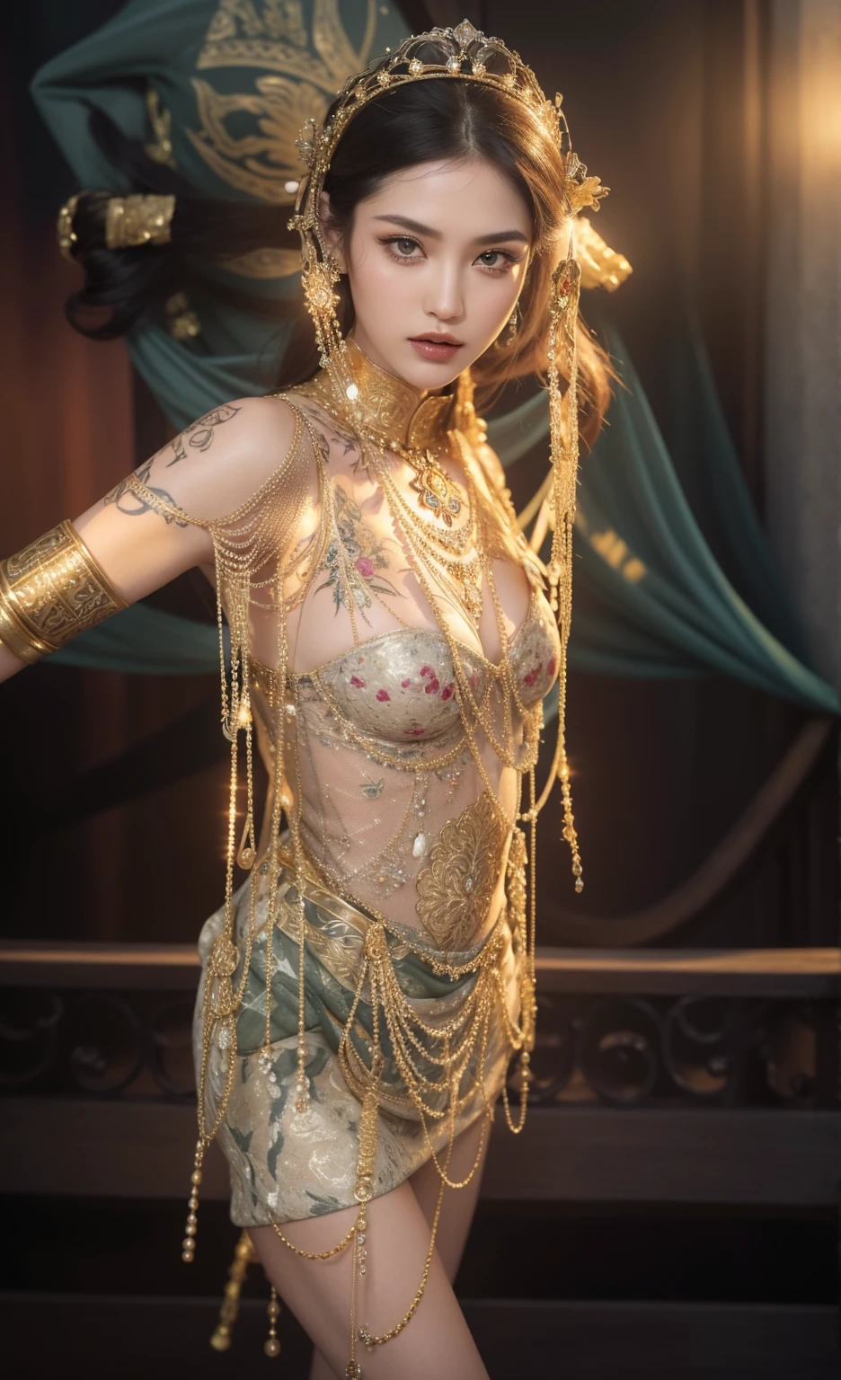 Royal sisters,Exquisite eyes,Frozen Queen,Put the crown on your head,Detailed facial expressions body,Tall and big,Glamorous characters,Leg length,4K,HD,Sensual,White translucent lace,白皙full image,Little cherry mouth,Beautiful and lovely,full image,Glossy Gel Coat,Vampire Queen in luxurious robes,Have a tattoo(Intricate tattoo designs),Ice Princess,Rich facial details,Gold diamonds,Luxurious and exquisite jewelry,Lace Printed Silk Dress,The ultimate in luxury clothing,sit on the chair,Cleopatra wearing luxurious and exquisite gold jewelry,Armbands and tattoos on arms,The ultimate in luxury,breasts symmetrical,