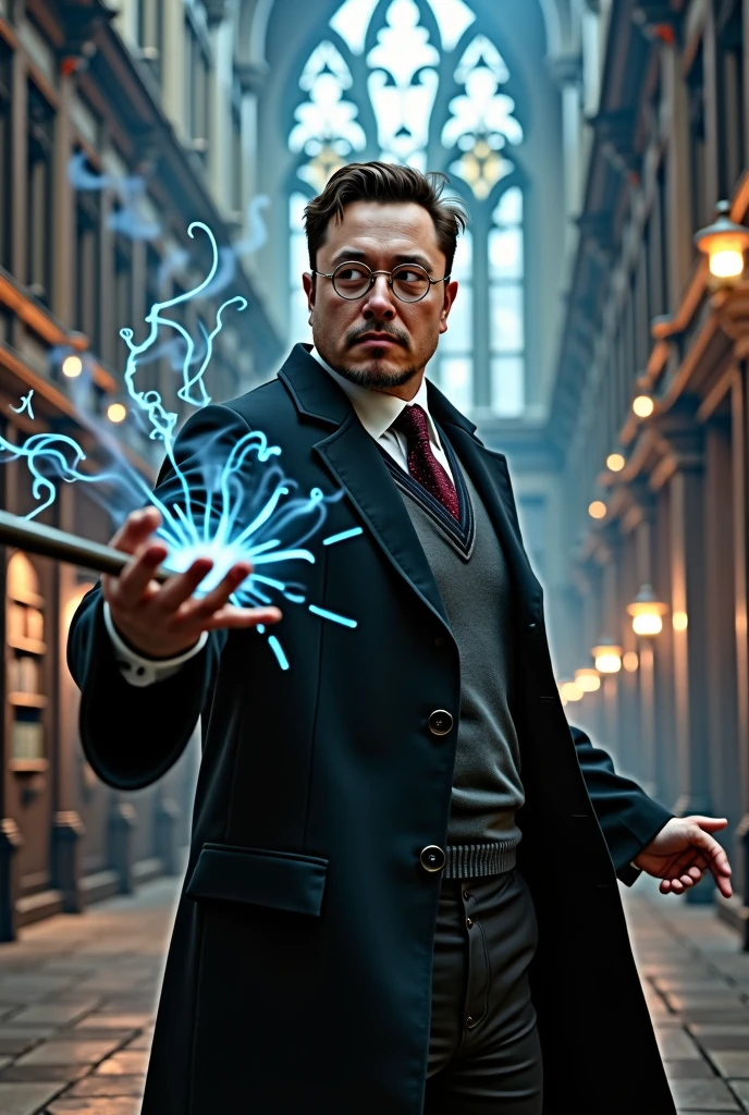 make elon musk in harry potter&#39;s body releasing magic 