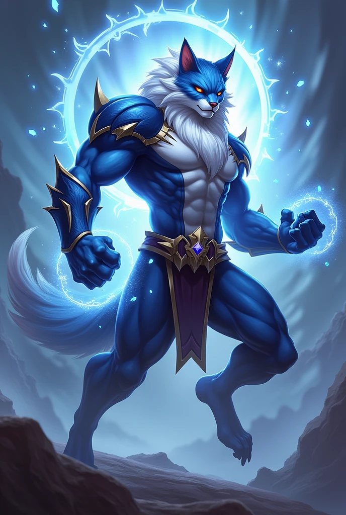 (masterpiece, 4k ,ultra detailed:1.2),(fantasy:1.2),illustration,(realistic:1),(photorealistic:1), (Volitiger, the champion from League of Legends:1.6), (white hair, very long fur:1.6),(roaring with open mouth:1.3),(white tiger with blue eyes and a glowing light on its face:1.4), (musculous body, blue rays coming out of eyes,rays surrounding around, giant tiger:1.3), (forest, night, lighted mushrooms, fireflies:1.2),