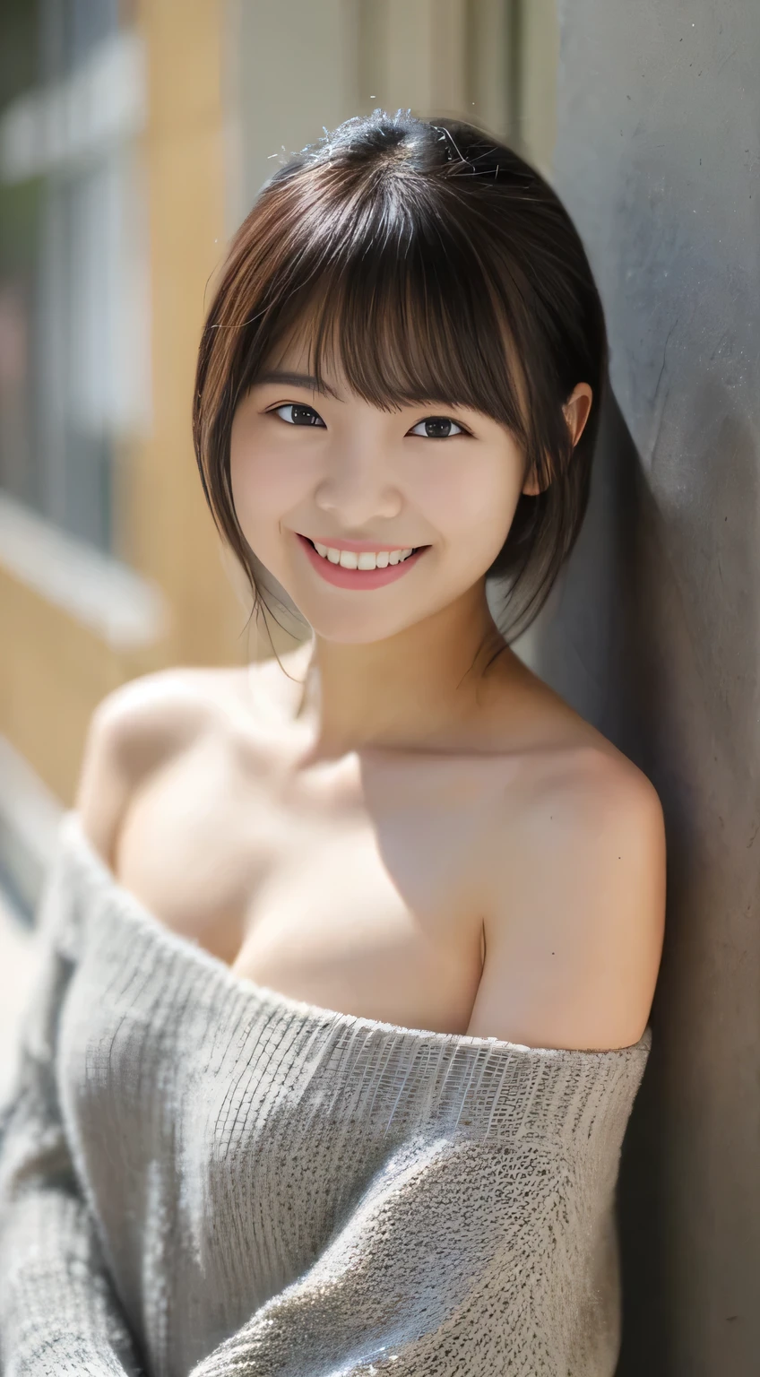 masterpiece,best quality,(Japanese girl),((Beautiful girl)),cleavage,(off shoulder:1.2),(perfect body beauty:1.2),(shy smile),From above