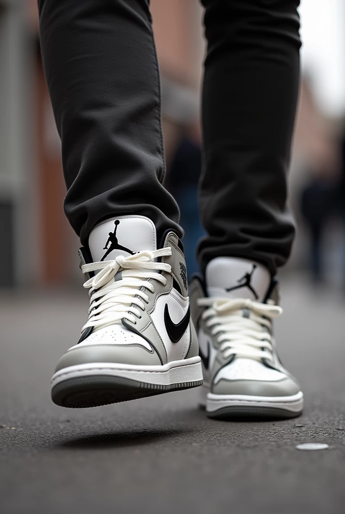 Draw a pair of Nike Jordan sneakers that someone is wearing as if you had taken a photo from their perspective